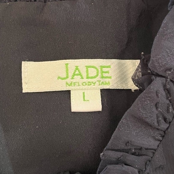 Jade Melody Tam Embroidered Swiss Dot Flutter Sleeve Navy Dress Women Large - Picture 6 of 12